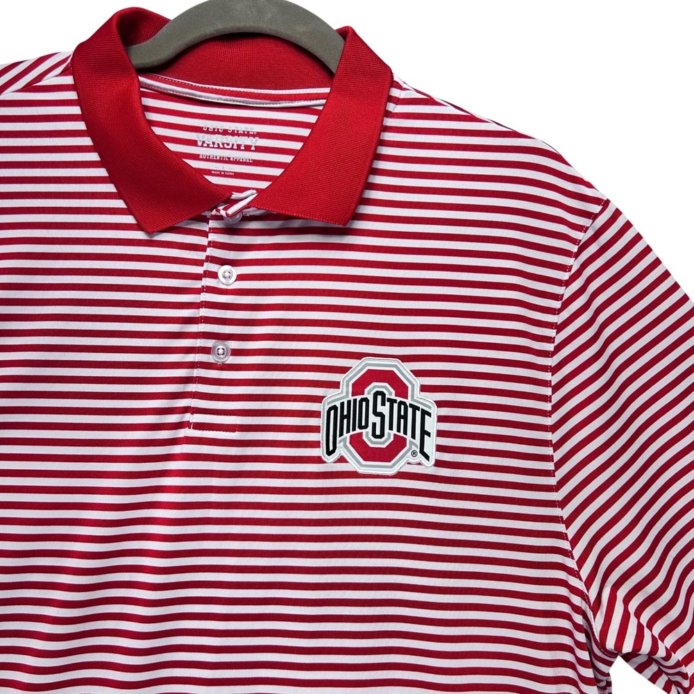 Ohio State Polo Varsity Mens L Red White Striped Preppy Collegiate Sportswear